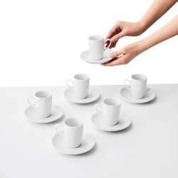 Espresso-Tassen-Set – Dickwandige, weiße Espressotassen Set aus 100% Porzellan| Espressobecher Ø 7,1 cm| 6x Tassen