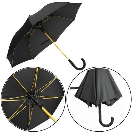 Regenschirm stylisch schwarz und gelb : Leichter Stockschirm mit 103 cm Durchmesser, Polyester-Bespannung, stabilen Fiberglas-Speichen und praktischem Knopfdruck-Öffnungsmechanismus