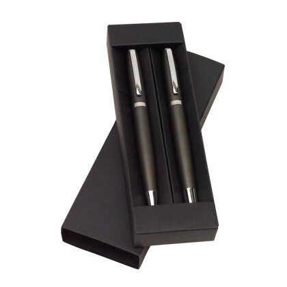 Schreibset Edel Kugelschreiber Geschenkeset Rollball schwarzschreibend Farbe grau