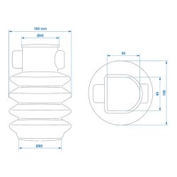 Faltenbalg für Auflaufeinrichtung – 100% Gummi, Ø 60mm, Ø 50x40mm, 145mm lang, kompatibel für ZAF, für Anhänger