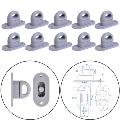 10 x Drehverschlüsse für Planen, für Ovalösen 42 x 22 mm, Polyamid, Bohrungsabstand 51 mm, ideal für Lkw-Planen, Anhänger u Abdeckplanen