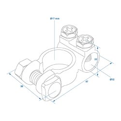 2 x Batteriepolklemmen 12-24V für Autos & Maschinen – Plus und Minus Klemmen, Durchmesser 17,5mm und 19mm, korrosionsbeständig