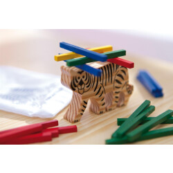 Geschicklichkeitsspiel Geduldspiel Stapelspiel Holz mit Holz Tiger Reisespiel