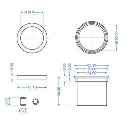 Gleitlagerbuchse kompatibel für Knott, Höhe ca. 50 mm, Ø innen 39,5 mm, Ø außen 46,5 mm, Ersatzteil für Lagerbuchse