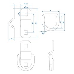 6 x Zurrbügel aus verzinktem Stahl 800kg Zugkraft, D-Ring 58x60mm, für schnelle und sichere Ladungssicherung, für Lkw und Anhänger