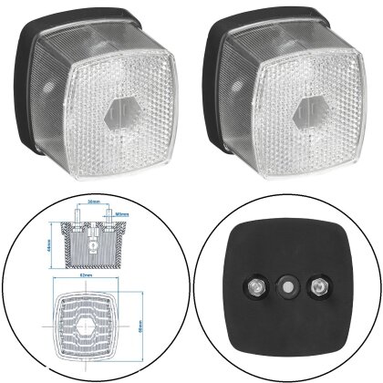 2 x Positionsleuchten für Anhänger 12V, Weiß, inkl. Schraubensatz, Positions- und Begrenzungsleuchten, ca. 66 x 62 x 44 mm