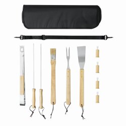 Grillbesteck Set mit Tasche Grillzange Bratenwender Fleischgabel Grillgabel etc