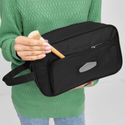 Kosmetiktasche Damen – Kulturtasche Schwarz 30x17,5x13,5cm mit Handschlaufe – Ideal als Kulturbeutel oder Schminktasche