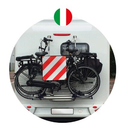 Warntafel Spanien / Italien Metall Fahrradträger Camping in