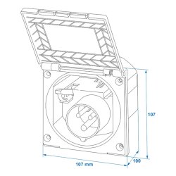 Außensteckdose IP44 mit Gummidichtung 220-240V CEE Steckdose mit Ø94mm Schwarz Spritzwassergeschützt durch Deckel 16A