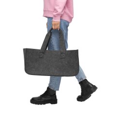 2x Filztasche mit Tragegriffen Kaminholzkorb Filz  – Grau Brennholzkorb 50x25x25cm – Holztasche verwendbar als Kaminholztasche