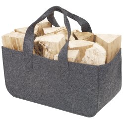 2x Filztasche mit Tragegriffen Kaminholzkorb Filz  – Grau Brennholzkorb 50x25x25cm – Holztasche verwendbar als Kaminholztasche