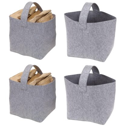 2x Kaminholzkorb Filz mit Tragegriffen – Grau Brennholzkorb, Größe 36x40x40cm – Ideale Holztasche für Kaminholztasche