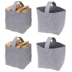 2x Kaminholzkorb Filz mit Tragegriffen – Grau Brennholzkorb, Größe 36x40x40cm – Ideale Holztasche für Kaminholztasche