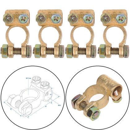 4 x Batterieklemme Set – Batteriepolklemmen 12-24V (+) 19mm, (-) 17,5mm, 35-50mm², Robuste Batterieklemmen für sichere Verbindung