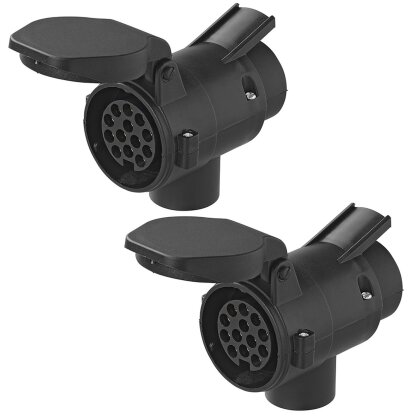 2x Adapter Anhänger 7-polig auf 13-polig – Schwarz 130x104x60 mm Konstante (+) für Anhängerstecker ca. 150 g Steckdose