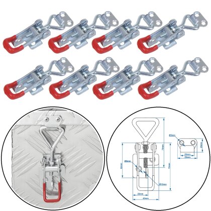 8 x Spannverschluss für Kisten & Anhängerzubehör – Verstellbar 115-125mm, verzinktem Stahl, silber-rot, 120 Gramm pro Stück