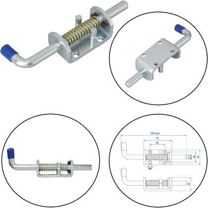 Federverriegelung Ø12/170mm Riegelschloss Silber Schiebeschloss oder Torriegel Federverschluss verwendbar als Rastbolzen