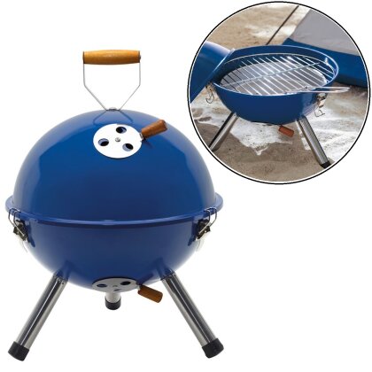 AS Kleiner Kugelgrill Blau mit Grillrost Ø29cm Holzkohle Rundgrill Mini Kugel Grill AS