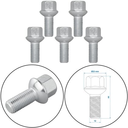 5 x Radschrauben M12x1,5 konisch Kugel für Anhänger & Fahrzeuge – Robustes Set aus 40Cr 8,8 Stahl, Schlüsselgröße 17mm