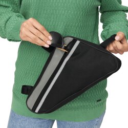 Fahrradtasche Rahmentasche 29x21x6cm Schwarz mit Reißverschlussfach und Netzfächern Dreieck Rahmen Tasche für Fahrrad