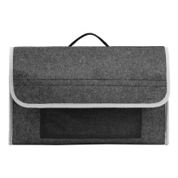 Kofferraumtasche mit Klettverschluss – Polyester (Filz), 480x160x300mm, Grau-Silber, Netzsteckfächer, Klettverschluss