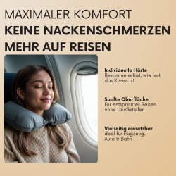 3x Nackenstützkissen mit kleiner Tasche Nackenhörnchen Grau für Flugzeug und Reise Nackenkissen mit samtiger Oberfläche