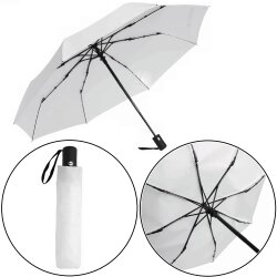 Regenschirm vollautomatisch weiß – Taschenschirm, gummiertem Griff, Metallstock, Fiberglaspeichen, Klettverschluss – Ø97cm