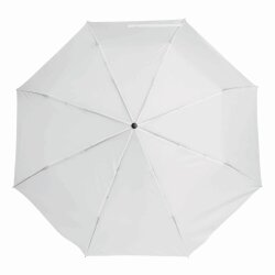 Regenschirm vollautomatisch weiß – Taschenschirm, gummiertem Griff, Metallstock, Fiberglaspeichen, Klettverschluss – Ø97cm