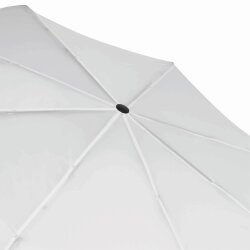 Regenschirm vollautomatisch weiß – Taschenschirm, gummiertem Griff, Metallstock, Fiberglaspeichen, Klettverschluss – Ø97cm