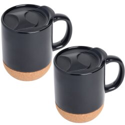 2 x Kaffeetasse schwarz mit Deckel und Korkboden, 350 ml...