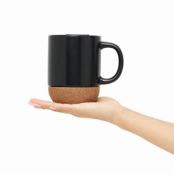 2 x Kaffeetasse schwarz mit Deckel und Korkboden, 350 ml Keramik, Becher für optimalen Genuss – Perfekt für Tassen Set!