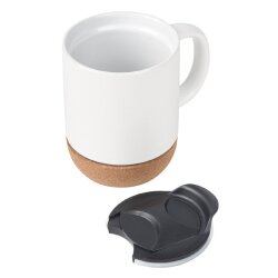 2x Kaffeetasse, abnehmbarem Deckel und Schiebeverschluss – 350ml, Keramik/Kork, Tasse für Büro, Teetasse, Kaffeebecher