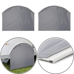 2 x Radabdeckung 77x60 cm für Wohnwagen & Wohnmobile – mit Ø7mm Befestigungssehne für Ø8mm Schienen – Polyester – für optimalen Reifenschutz