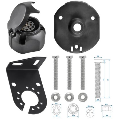 Anhänger Steckdose 13 polig mit Steckdosenhalterung +  Schrauben + Dichtung 12V Anhängersteckdose Halterung PKW AHK