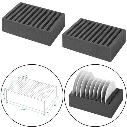 2 x Tellerhalterung für 10 Teller – Stabiler Geschirrhalter aus Schaumblock, zuschneidbar, ideal für Wohnwagen und Zuhause, Farbe anthrazit