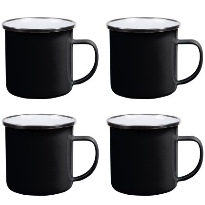 4x Emaille Becher 350ml - Edelstahlbecher silber Edelstahlkranz - Edelstahl schwarz - Camping - Weihnachten - Geburtstag