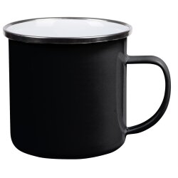 4x Emaille Becher 350ml - Edelstahlbecher silber Edelstahlkranz - Edelstahl schwarz - Camping - Weihnachten - Geburtstag