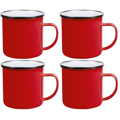 4x Emaille Becher 350ml - Edelstahlbecher silberner Edelstahlkranz - Edelstahl rot - Camping - Weihnachten - Geburtstag