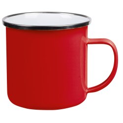 4x Emaille Becher 350ml - Edelstahlbecher silberner Edelstahlkranz - Edelstahl rot - Camping - Weihnachten - Geburtstag