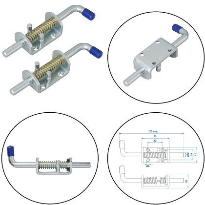 2x Torriegel Federverschluss Ø12/170mm – Riegelschloss Schiebeschloss oder Federverriegelung Rastbolzen zur Sicherheit