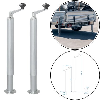 2x Anhängerstützen bis je 300kg - Abstellstützen für Schwerlast 400-650mm Rohrstützen mit Handkurbel für Pkw-Anhänger