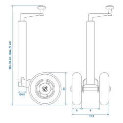 Zwillingsstützrad für Anhänger 48mm PU-Reifen Doppel Stützrad 550x770mm Deichselrad