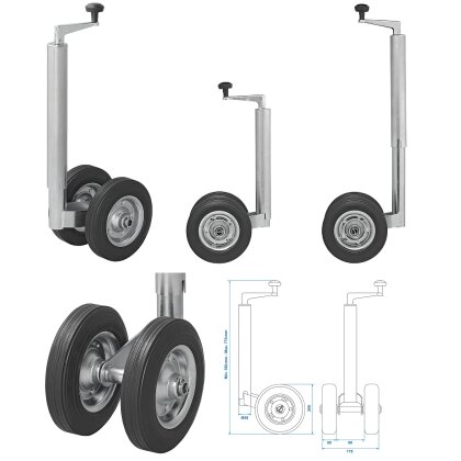 Zwillingsstützrad für Anhänger Vollgummireifen Stahlfelge Stützrad 550x770mm Deichselrad