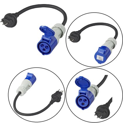 Camping Adapter CEE 40cm Schuko Kupplung Stecker 2,5 mm Kabel IP44 10A 230V VDE