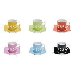 Espresso-Tassen-Set – Dickwandige, bunte Espressotassen Set aus 100% Porzellan| Espressobecher Ø 7,1 cm| 6x Tassen