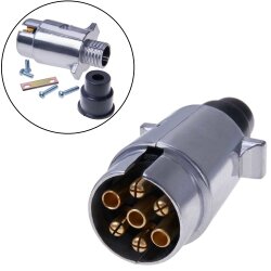 AS Anhängerstecker 7 polig Metall Stecker 12V an Steckdose Anhänger Adapter Silber AS