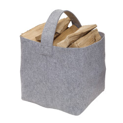 Holzkorb für Kaminholz - Filztasche Groß mit Tragegriffen, ca. 36x40x40cm, Höhe ca. 45cm, Grau, 100% Polyester, Korb für Kaminholz, Tragkraft bis 15kg, Gewicht 260g