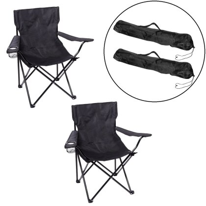 2x Faltstuhl Camping – Campingstuhl Klappbar in Schwarz bis 100 kg inkl. Aufbewahrungstasche ca. 80 cm - Anglerstuhl