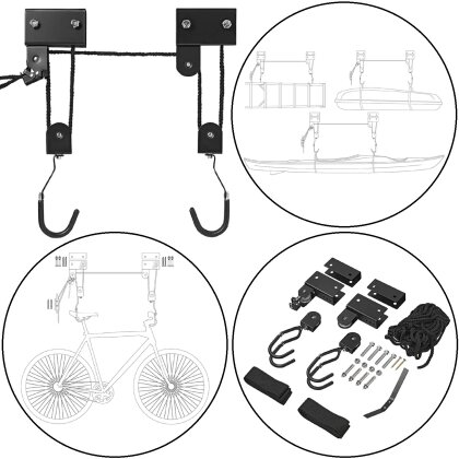 1 x Deckenhalterung zum Fahrrad aufhängen: Fahrradlift für Garagen, bis 57 kg, multifunktional, einfach zu befestigen